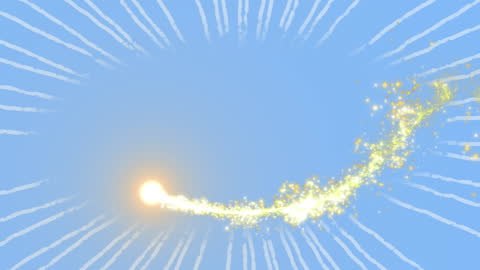 Golden Shooting Star on Blue Abstract Background with Light Trails