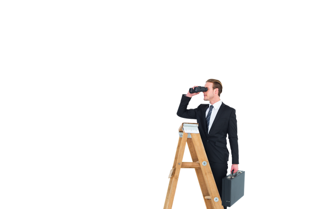 Businessman on Ladder Using Binoculars Transparent Background - Download Free Stock Videos Pikwizard.com