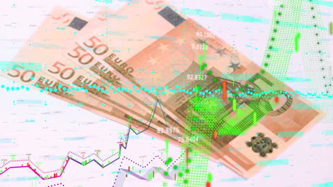 Euro Banknotes Falling Against Dynamic Data Animation
