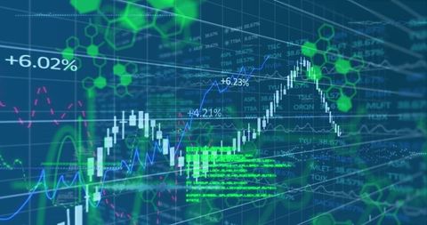 Dynamic Financial Charts and Chemical Calculations Collage