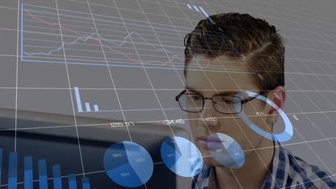 Man Analyzing Financial Data on Computer With Graphic Overlay