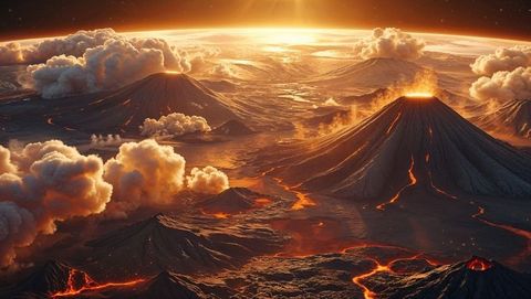 Dynamic venus volcanic eruption with flowing lava