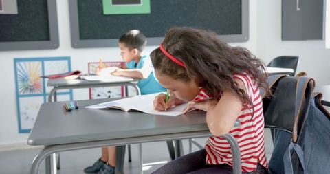 Young Students Learning at School Desks in Classroom Environment - Download Free Stock Images Pikwizard.com
