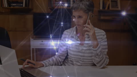 Senior Businesswoman Utilizing Technology with Network Connection Overlay