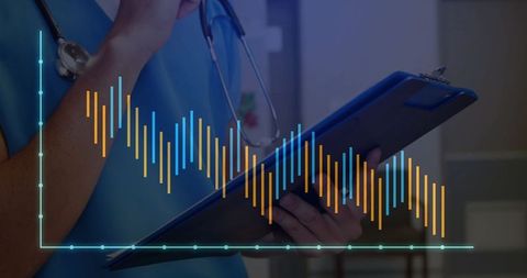 Doctor Reviewing Chart with Digital Health Data Overlay