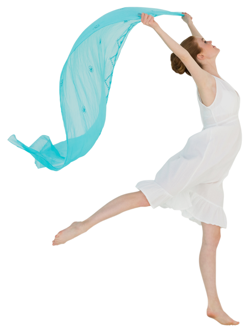 Young Graceful Female Dancer Leaping with Transparent Blue Scarf - Download Free Stock Videos Pikwizard.com