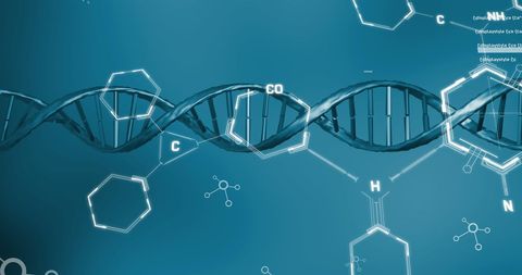 DNA Helix with Molecular Structures on Blue Background - Download Free Stock Images Pikwizard.com
