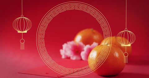 Chinese New Year Festival Decoration with Oranges on Red - Download Free Stock Images Pikwizard.com