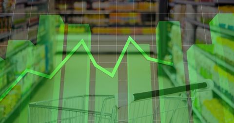 Grocery Shopping Cart with Overlay of a Financial Graph - Download Free Stock Images Pikwizard.com