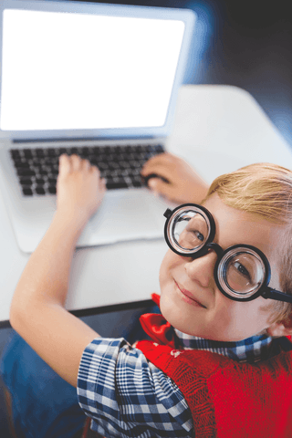 happy boy in oversized glasses with transparent laptop screen - Download Free Stock Videos Pikwizard.com