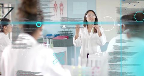 Lab Instructor Demonstrating Pipetting with Augmented Data Overlays for STEM Education
