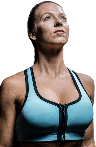 Transparent Motivated Athlete Looking Upward in Sportswear