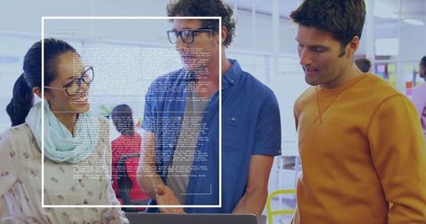 Tech professionals collaborate in open-plan office