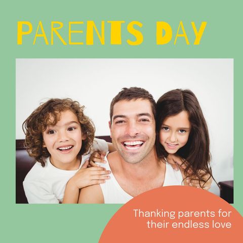 Smiling Father with Children Celebrating Parents Day at Home - Download Free Stock Templates Pikwizard.com