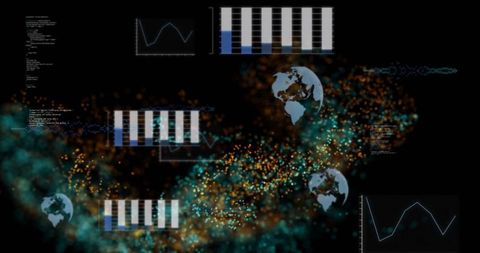 Futuristic data visualization with abstract analytics in virtual space