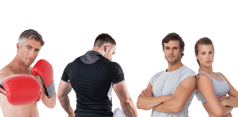 Transparent background with caucasian athletes in sport attire