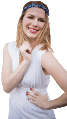 happy caucasian woman with flower headband on transparent background - Download Free Stock Videos Pikwizard.com
