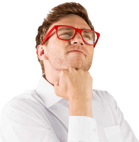 Thoughtful Young Man with Red Glasses on Transparent Background - Download Free Stock Videos Pikwizard.com