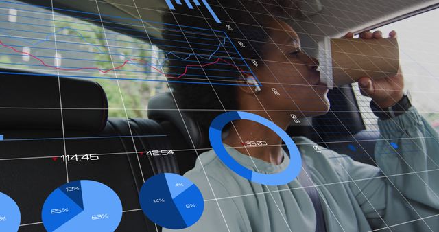 Businesswoman Drinking Coffee with Overlay of Financial Charts and Graphs - Download Free Stock Images Pikwizard.com