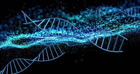 DNA Strand With Floating Digital Particles on Dark Background - Download Free Stock Images Pikwizard.com