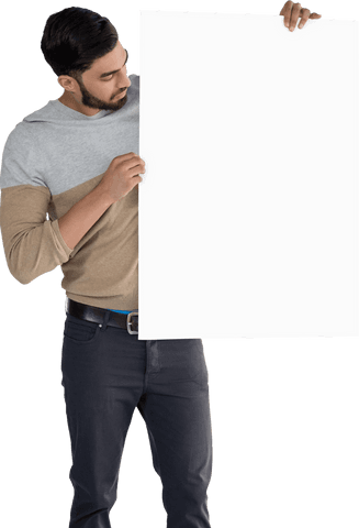transparent display of white blank paper by smiling man - Download Free Stock Videos Pikwizard.com