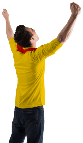 Caucasian man celebrating with joy transparent background