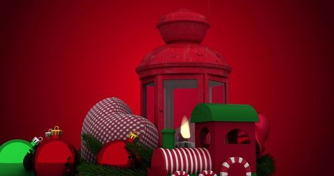 Christmas Lantern with Traditional Baubles and Decor - Download Free Stock Images Pikwizard.com