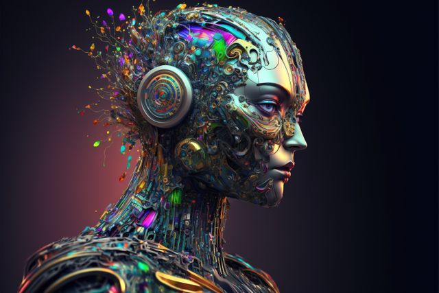 Futuristic Cyborg with Colorful Circuitry Close-Up - Download Free Stock Images Pikwizard.com