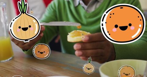 Joyful Fruits and Vegetables Accompany Senior Man Dining