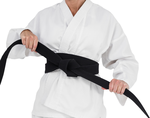 Female Athlete Tightening Black Judo Belt Transparent Background - Download Free Stock Videos Pikwizard.com