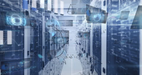 Mathematical Equations Overlay on Data Center Servers