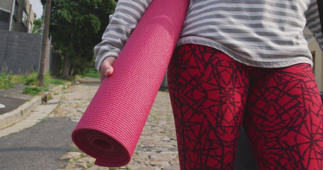 Person Holding Pink Yoga Mat Outdoors - Download Free Stock Images Pikwizard.com