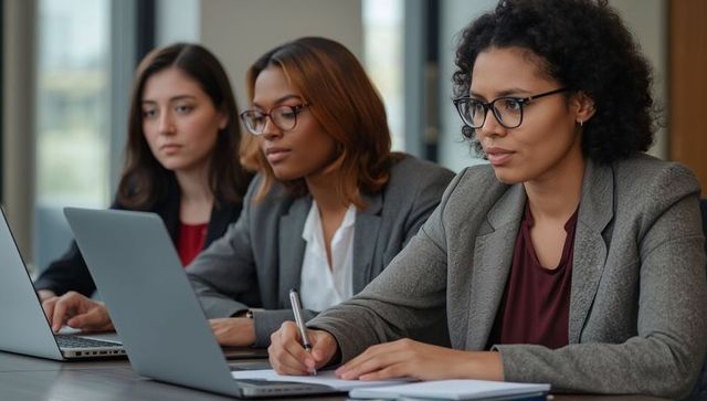 Diverse Businesswomen Collaborating at Modern Office Conference Table