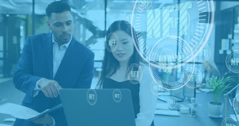 Diverse Professionals Analyzing NFT Data in Modern Office