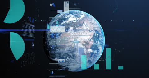 Digital Globe with Financial Data and Holographic Graphs