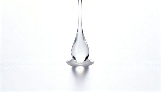 Minimalist Single Water Droplet Balancing on Glossy White Surface with High-Key Reflection