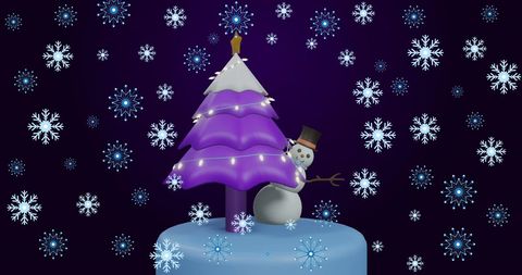 Festive Snowman and Colorful Christmas Tree with Snowflakes
