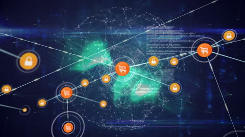 Global Ecommerce Connectivity Network with Digital Icons