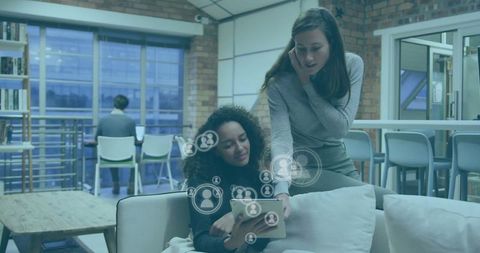 Collaboration in Modern Office with Digital Networking Overlay