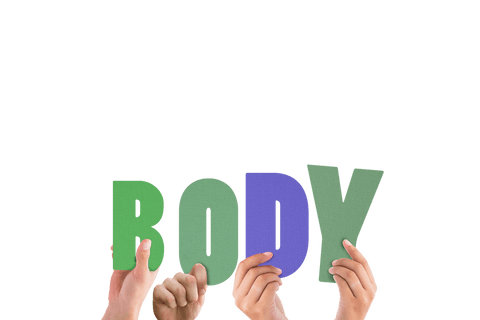 Hands holding body text with transparent background