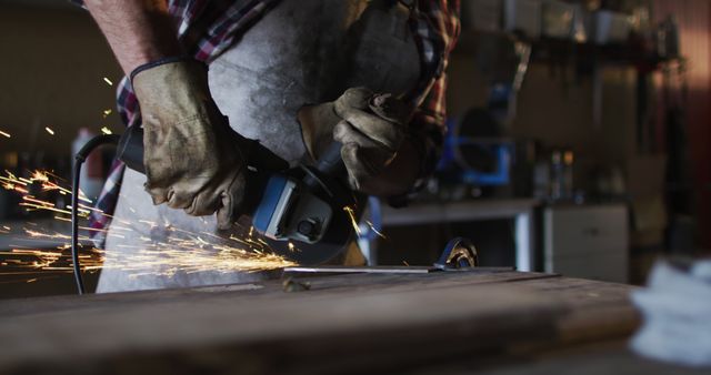 Close-up of Metalworker Using Angle Grinder in Workshop - Download Free Stock Images Pikwizard.com