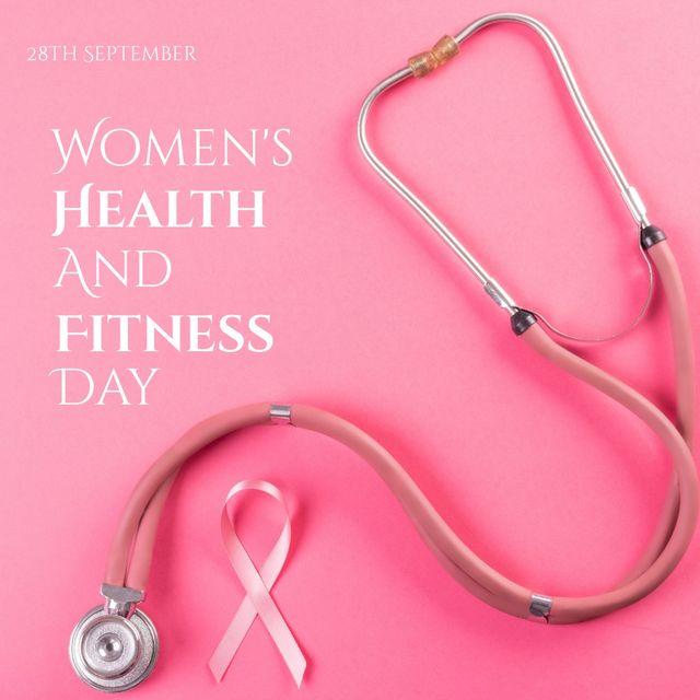 National women's health and fitness day text and stethoscope against pink background. National women's health and fitness day awareness concept