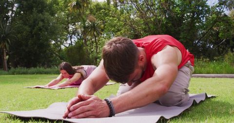 Group Practicing Yoga in Park for Outdoor Fitness