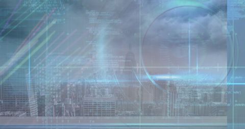 Futuristic Cityscape with Digital Layers and Data Holograms - Download Free Stock Images Pikwizard.com