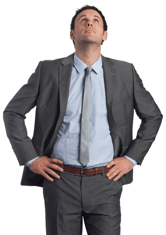 Serious Businessman with Hands on Hips Inventively Transparent