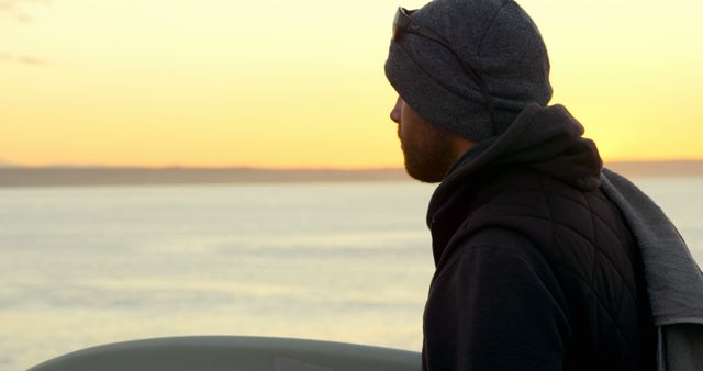Man Watching Sunrise Over Calm Sea - Download Free Stock Images Pikwizard.com