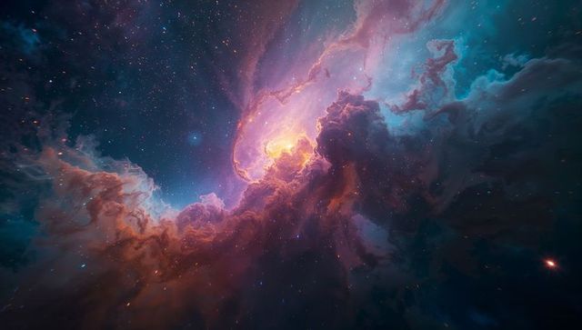 Colorful stellar nebula with glowing cosmic clouds and stars
