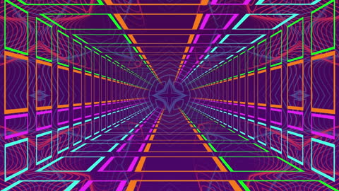 Futuristic Neon Tunnel with Digital Geometric Patterns