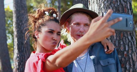 Hipster Couple Captures Festival Moments with Selfie - Download Free Stock Images Pikwizard.com