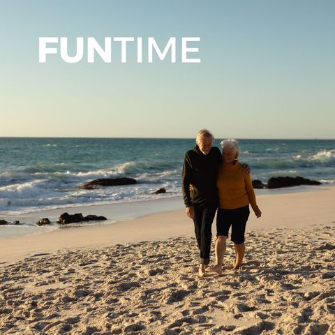 Senior Couple Embracing on Sunny Beach Vacation